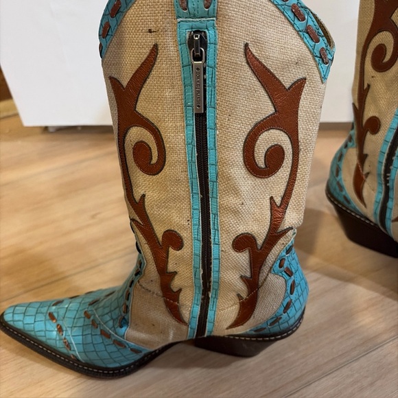 Donald J. Pliner Turquoise Mother of Pearl Cowboy Boots Western Rodeo Womens 9M - Picture 8 of 12